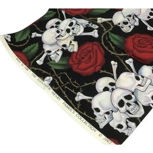 Skulls Bones Red Roses Fabric Born to Ride Alexander Henry 2002 Fat Quarter NEW